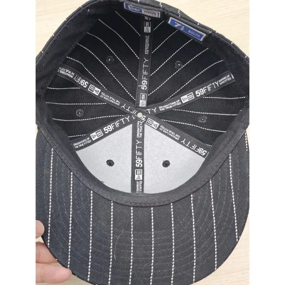 Red Bull New Era 59FIFTY Fitted Hat 7 1/2 Pinstripe Black Wool Cap MLB Style Hat